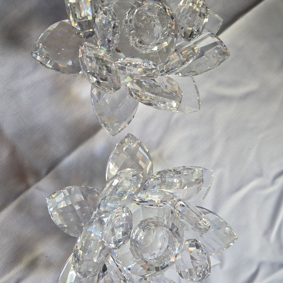 SWAROVSKI - 2 piece - Crystal Water Lily Lotus Flower Candle Holders - Picture 1 of 12